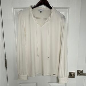 Calvin Klein Cream Blouse with Ruffle Trim